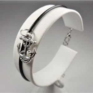 NAUTICAL ROPE ANCHOR BLACK LEATHER BRACELET